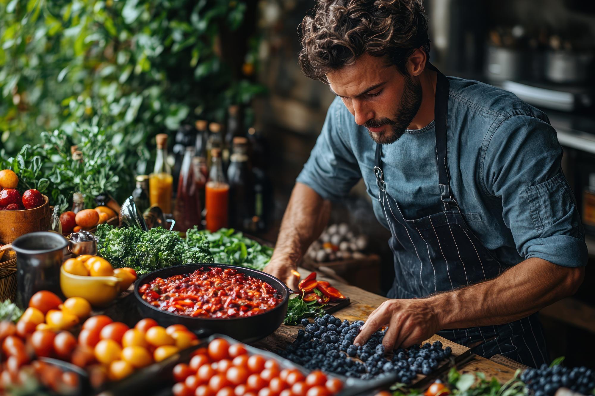 Local chef preparing seasonal ingredients