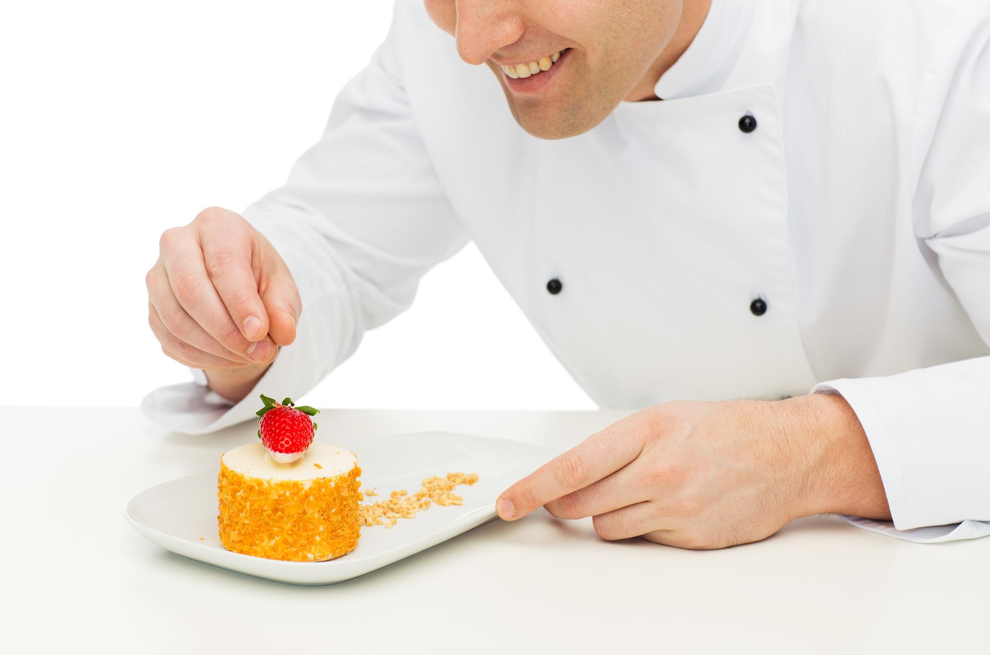 Participant plating a dessert
